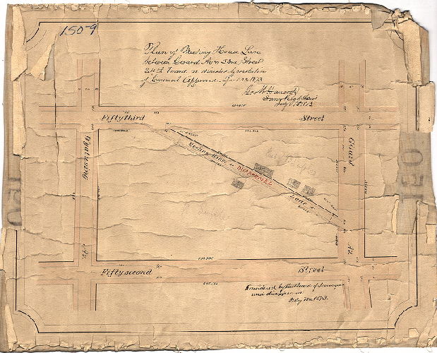 Plan, Plan of Meeting House Lane between Girard Av. & 53rd Street, 24th Ward, as directed by resolution of Council[s] approved April 22, 1873, 1873