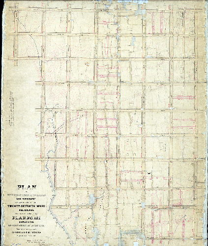 Plan (alternate image), Plan of the revision of lines and grades with topography of that portion of the Twenty-seventh Ward, Philadelphia embraced within the limits of Plan No. 151 on file in the Department of Surveys [Ordinance April 2, 1881; confirmed Sept. 29, 1884], 1884