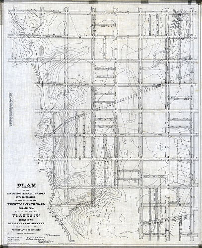 Plan, Plan of the revision of lines and grades with topography of that portion of the Twenty-seventh Ward, Philadelphia embraced within the limits of Plan No. 151 on file in the Department of Surveys [Ordinance April 2, 1881; confirmed Sept. 29, 1884], 1884