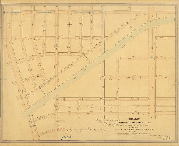 Plan, Plan of the revision of grades made to suit the bridges over Aramingo Canal in part of the First Section of the survey & regulation of the 19th Ward, City of Philadelphia, revised & returned March 3, 1857 by James P. Davis, City Surveyor 6th District, 1857