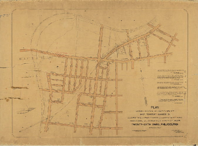 Plan, Plan showing revision of lines and grades over territory bounded by Ellsworth St., Twenty-ninth St., Grays Ferry Road, Thirty-third St., Tasker St. and Schuylkill River. Twenty-Sixth Ward, Philadelphia. , 1892