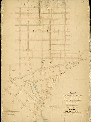 Plan (alternate image), Plan of revision of lines and grades of that portion of the Twenty-seventh Ward of the City of Philadelphia embraced in the limits of Plan No. 166 on file in the Department of Surveys [Ordinance Dec. 31, 1875; confirmed Feb. 4, 1878], 1878