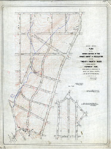 Plan, First section - Plan of the Fourth Section of the revised survey and regulation of the Twenty-fourth Ward in the vicinity of Fairmount Park [Resolution Feb. 16, 1869; survey returned July 1,1876; confirmed April 9, 1877; tracing made in 1911], 1876