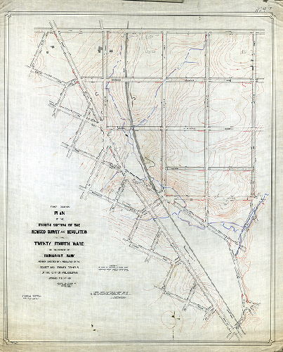 Plan, Second section - Plan of the Fourth Section of the revised survey and regulation of the Twenty-fourth Ward in the vicinity of Fairmount Park [Resolution Feb. 16, 1869; survey returned July 1,1876; confirmed April 9, 1877; tracing made in 1911], 1876
