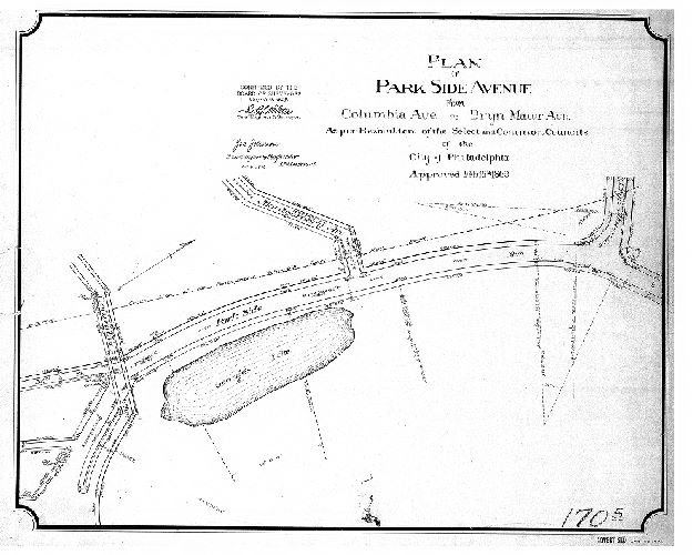 Plan, Plan of Park Side Avenue from Columbia Ave. to Bryn Mawr Ave. [Resolution Feb. 16, 1869; survey returned Jan. 20, 1896; confirmed April 6, 1896], 1896
