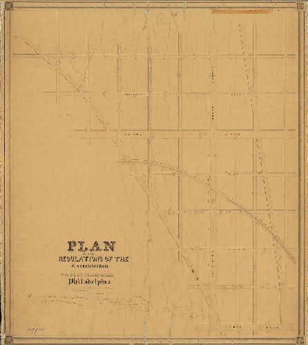 Plan, Plan of the regulation of the Seventh Section of the Twenty-third Ward, Philadelphia, made in pursuance of a resolution of Councils of the City of Philadelphia passed Feby. 8th, 1858. [Approved by Board of Surveyors April 16, 1860], 1860