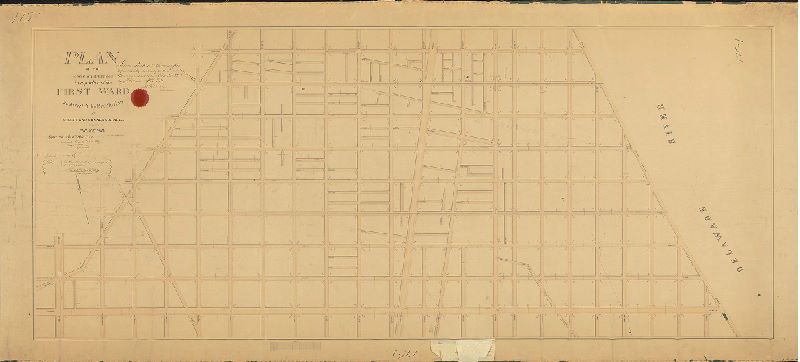 Plan, Plan of the revision of grades in a portion of the First Ward as directed by resolution of Select and Common Councils [Approved april 26, 1859], 1860