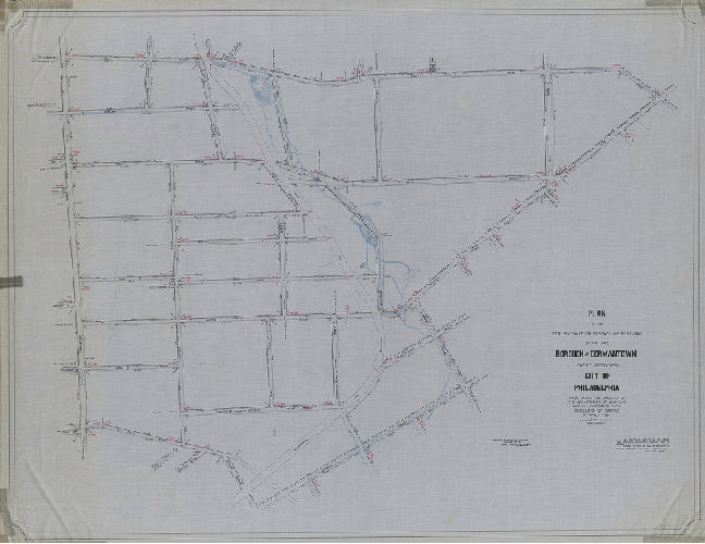 Plan, Plan of the Fifth Section of the resurvey and regulation of the late Borough of Germantown, Twenty-second Ward, City of Philadelphia. Resolution April 17, 1856; approved by Board of Surveyors October 21, 1861], 1856