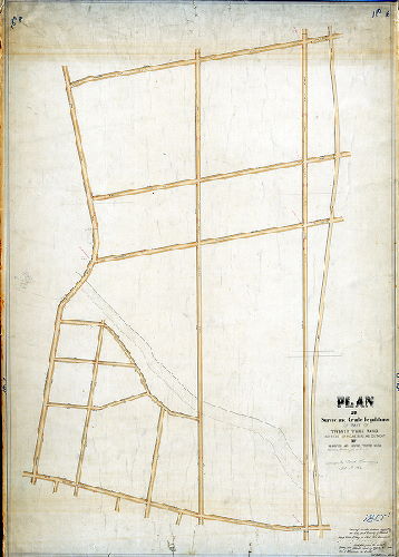 Plan (alternate image), Plan of survey and grade regulations of part of Twenty-third Ward northeast of Holmesburg and southeast of Frankford and Bristol Turnpike Roads [Resolution July 30, 1860; approved Dec. 1, 1862; confirmed by Court May 18, 1863], 1862