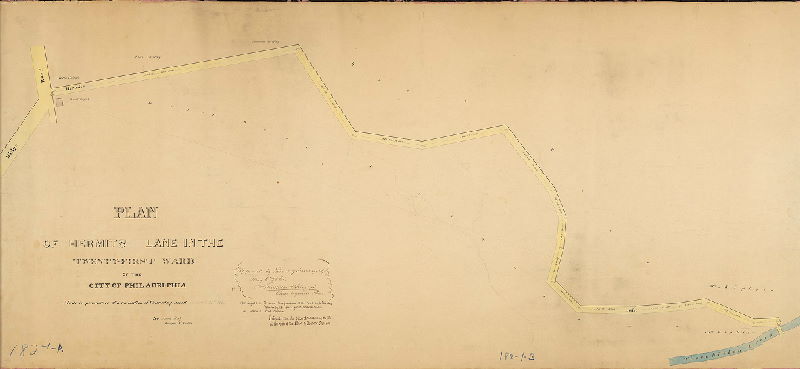 Plan, Plan of Hermits Lane in the 21st Ward, the city of Philadelphia [Resolution March 16, 1861; approved by Board of Surveyors May 6, 1861; confirmed by Court Sept. 19, 1861], 1861