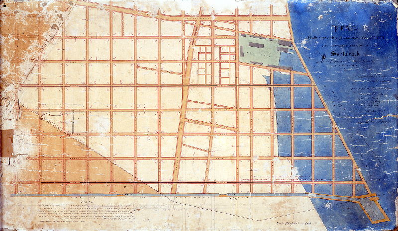 Plan, Plan exhibiting the curb heights watercourses and culverts in the southern section of Southwark [Act of Assembly June 21, 1839; approved by Commissioners Oct. 21, 1840; confirmed by Court Dec. 12, 1840], 1840