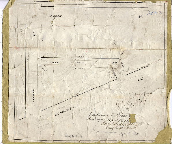 Plan, [No title. Tree Street, off Seventh Street between Jackson St. and Moyamensing Ave. Ordinance Dec. 16, 1874; confirmed April 19, 1875], 1875