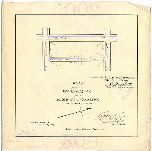 Plan, Plan placing Warnock St. from Jackson St. to McKean St. upon the City Plan. [Ordinance July 9, 1897; survey returned July 26, 1897; confirmed March 21, 1898], 1897