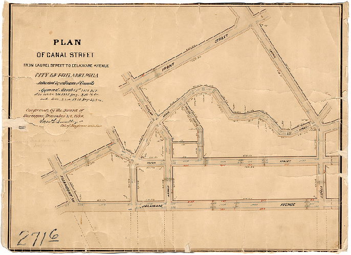 Plan, Plan of Canal Street from Laurel Street to Delaware Avenue, City of Philadelphia [Ordinances March 18, 1878, p. 51; October 24, 1881, page 218, and Dec. 22 1881, page 273; confirmed Dec. 1, 1884], 1884