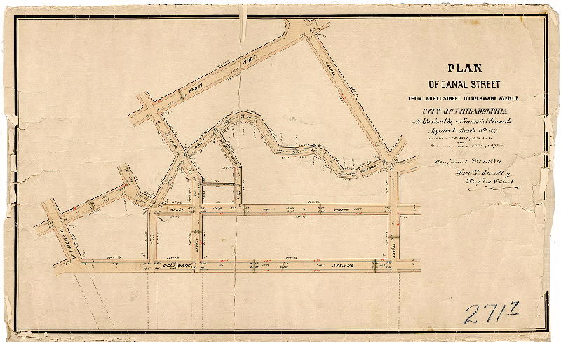 Plan, Plan of Canal Street from Laurel Street to Delaware Avenue, City of Philadelphia [Ordinances March 18, 1878, p. 51; October 24, 1881, page 218, and Dec. 22 1881, page 273; confirmed Dec. 1, 1884], 1884
