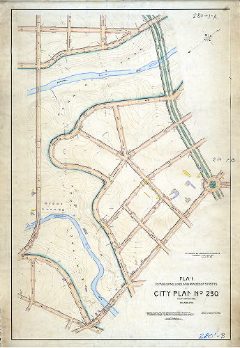 Plan, Plan establishing lines and grades of streets on City Plan No. 280, Thirty-fifth Ward Philadelphia [Ordinances 1907 and 1908; confirmed March 15, 1909], 1909