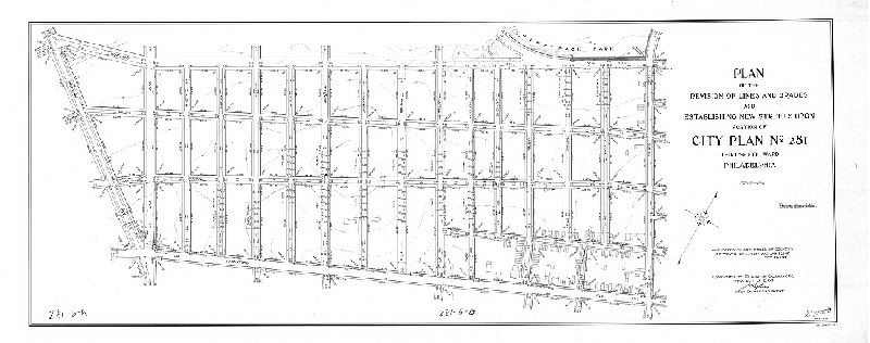 Plan, Plan of the revision of lines and grades and establishing new streets upon portion of City Plan No. 281, Thirty-fifth Ward, Philadelphia [Three ordinances to Dec. 20, 1922; confirmed Feb. 5, 1923], 1923