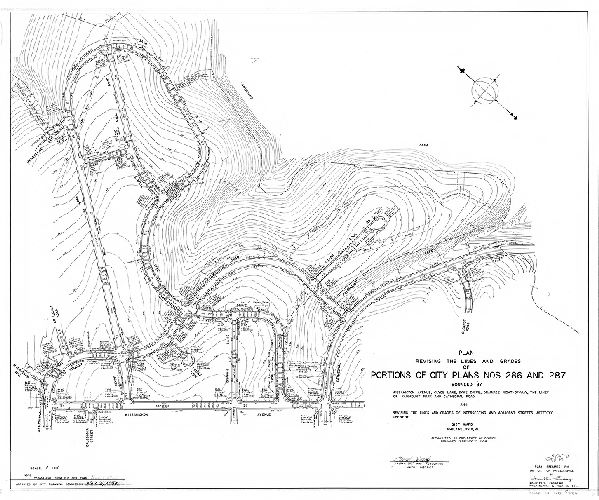 Plan, Plan revising the lines and grades of portions of City Plans Nos. 286 and 287, bounded by Wissahickon Avenue, Clyde Lane, Drainage right-of-way, the lines of Fairmount Park and Cathedral Road, and revising the lines and grades of intersecting and adjacent streets affected thereby. 21st Ward, Philadelphia, Pa. [Ordinance Feb. 22, 1954; survey returned July 19, 1954; approved by Philadelphia City Planning Commission Nov. 3, 1954], 1954