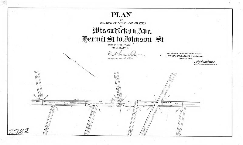 Plan, Plan of revision of lines and grades of Wissahickon Ave., Hermit St. to Johnson St., Twenty-first Ward, Philadelphia [Ordinance April 4, 1902; confirmed April 6, 1903], 1903