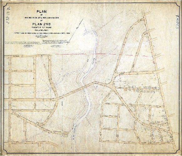 Plan, Plan of the revision of lines and grades of Plan 298, Twenty-first Ward Philadelphia [Ordinance July 18, 1905; confirmed 1906 and 1908], 1906