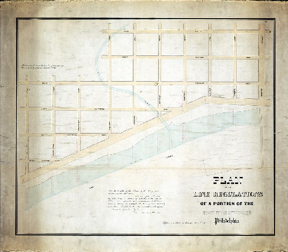 Plan (alternate image), Plan of the line regulations of a portion of the Twenty-sixth Ward Philadelphia [Approved by Board of Surveyors Dec. 7, 1868; confirmed by Court June 28, 1869], 1868