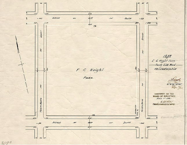 Plan, Plan of E. C. Knight Park, Twenty-sixth Ward, Philadelphia [Ordinance June 27, 1892; survey returned Sept. 14, 1892; confirmed May 1, 1893], 1892