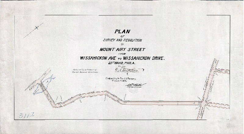 Plan, Plan of survey and regulation of Mount Airy Street from Wissahickon Ave. to Wissahickon Drive, 21st Ward, Philadelphia. Oct. 1905. [Ordinance Dec. 23, 1904; confirmed Feb. 5, 1906], 1905