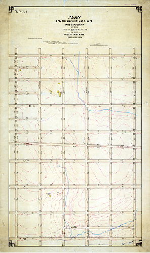 Plan, Plan establishing lines and grades with topography on the Thirty-ninth Section of the Twenty-third Ward Philadelphia [Ordinance Sept. 21, 1887; confirmed Dec. 21, 1891], 1891