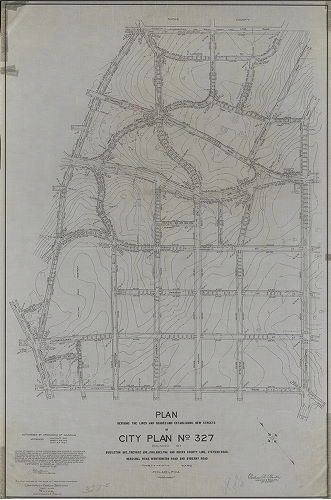 Plan, Plan revising the lines and grades and establishing new streets on City Plan No. 327… 35th Ward, Philadelphia. [Ordinance July 20, 1907, and 1916 and 1927; confirmed 1927 and 1928], 1927