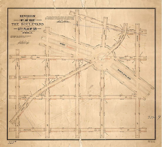 Plan, Revision of lines and grades and placing The Boulevard upon City Plan No. 329, 23rd & 35th Wards, Phila. [Ordinance Dec. 24, 1902; survey returned Feb. 21. 1903; confirmed Nov. 2, 1903], 1903