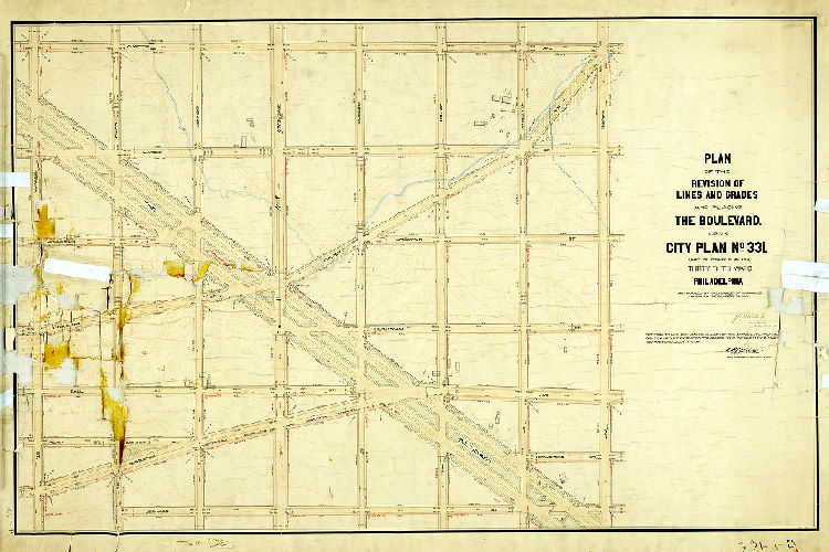 Plan, Plan of the revision of lines and grades and placing the Boulevard upon City Plan No. 331 (part of former Plan 259), Thirty-fifth Ward Philadelphia [Ordinance Dec. 24, 1902; survey returned Dec. 7, 1903; confirmed July 11, 1904], 1903