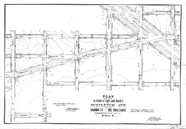 Plan, Plan of the revision of lines and grades of Bustleton Ave. from Vankirk St. to The Boulevard, Thirty-fifth Ward, Phila. [Ordinances July 26, 1904 and March 29, 1905; survey returned June 16, 1905; confirmed Feb. 5. 1906], 1905
