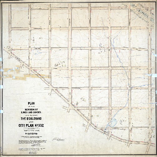 Plan, Plan of the revision of lines and grades and placing the Boulevard upon City Plan No. 332 (parts of former Plans 259 and 260), Thirty-fifth Ward Philadelphia [Ordinance Dec. 24, 1902; survey returned Dec. 7, 1903; confirmed July 11, 1904 and July 3, 1905], 1903
