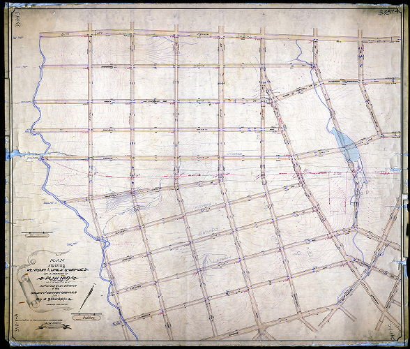 Plan, Plan showing revision of lines and grades on a portion of Plan No. 19 (now [Plan] 348) Thirty-fourth Ward [Ordinance Nov. 23, 1905; survey returned March 12, 1907; confirmed Jan. 4, 1909], 1907