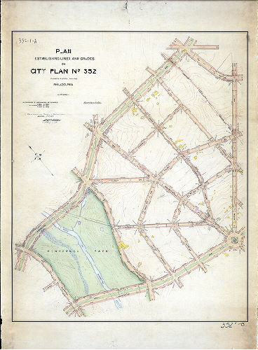 Plan (alternate image), Plan establishing lines and grades on City Plan No. 352, Thirty-fifth Ward, Philadelphia. [Ordinances 1902, 1907, 1908; confirmed April 7, 1913], 1913