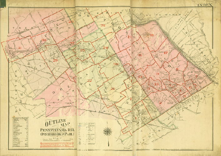Map Index, Atlas of the Properties on Main Line Pennsylvania Railroad from Overbook to Paoli, 1926
