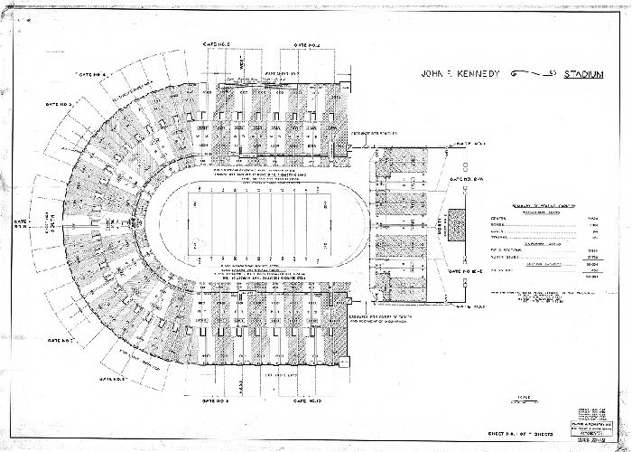 Plan, John F. Kennedy Stadium [General Summary] Sheet No. 1 of 7 sheets. Plans and Registry Division, Bureau of Engineering, Surveys, Zoning. October '36. Revised [to] Aug. 1963, 1963