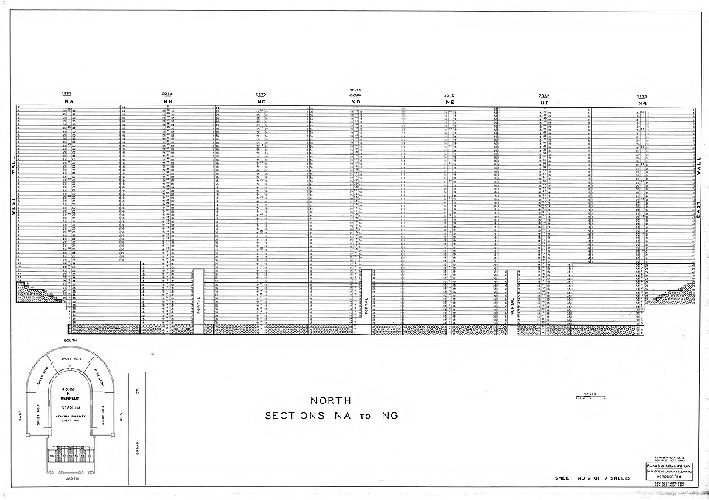 Plan, [John F. Kennedy Stadium] North. Sections NA to NG. Sheet No. 2 of 7 sheets. Plans and Registry Division, Bureau of Engineering, Surveys, Zoning. October '36. Revised [to] Dec. 1959, 1959