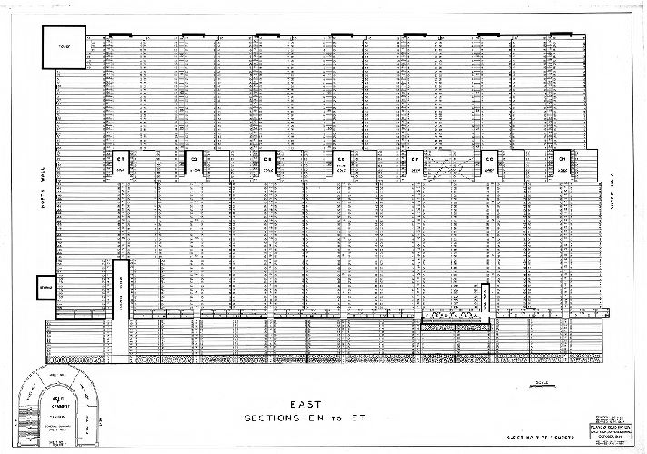 Plan, [John F. Kennedy Stadium] East Sections EN to ET. Sheet No. 7 of 7 sheets. Plans and Registry Division, Bureau of Engineering, Surveys, Zoning. October '36. Revised [to] Aug. 1963, 1963