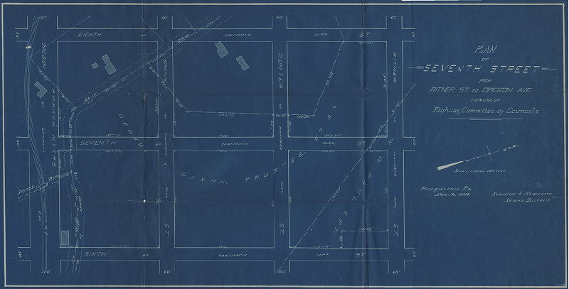 Plan, Plan of Seventh Street from Ritner St. to Oregon Ave. for use of the Highway Committee of Councils. Philadelphia, Pa. Dec. 16, 1898, 1898