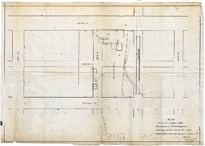 Plan, Plan showing mill property of Mary Ann Lord et al., at 47th and Market Sts., 27th Ward, ad location of Mill Creek Sewer in Meadow St. from Market to Chestnut St., 1893