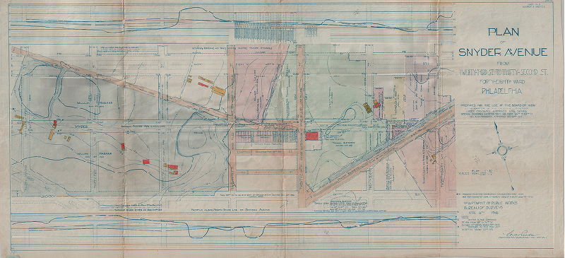 Plan, Plan of Snyder Avenue from Twenty-third to Thirty-second St., Forty-eight Ward, Philadelphia. Prepared for use of the Board of View in the matter of the opening thereof under ordinance approved April 26, 1915., 1916