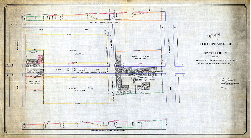 Plan, Plan for the opening of 47th Street between Seneca St. & Westminster Ave. For the use of the "Road Jury" only. Feb. 18, 1897., 1897