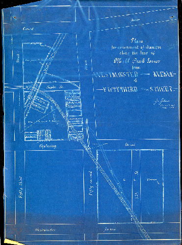 Plan, Plan for assessment of damages along the line of Mill Creek Sewer from Westminster Avenue to Fifty-Third Street. Oct. 27, 1892, 1892