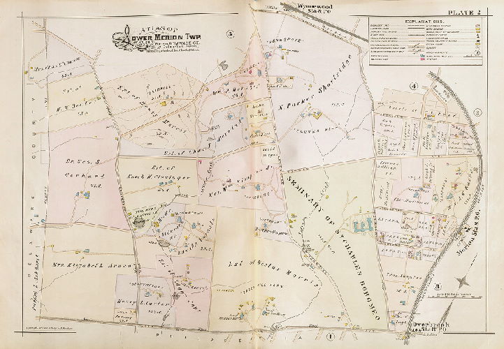 Plate 2, Atlas of Lower Merion, Montgomery Co., including part of Delaware Co. and Overbrook Farms, Wynnefield, and Overbrook Impr. Co., Philadelphia, 1896