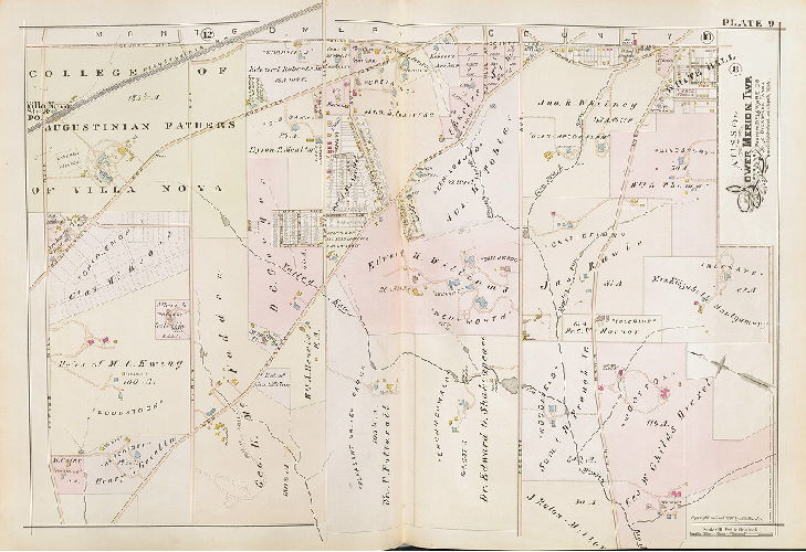 Plate 9, Atlas of Lower Merion, Montgomery Co., including part of Delaware Co. and Overbrook Farms, Wynnefield, and Overbrook Impr. Co., Philadelphia, 1896