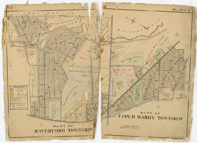 Plate 1, Atlas of Delaware County East of Ridley Creek, 1909-1910