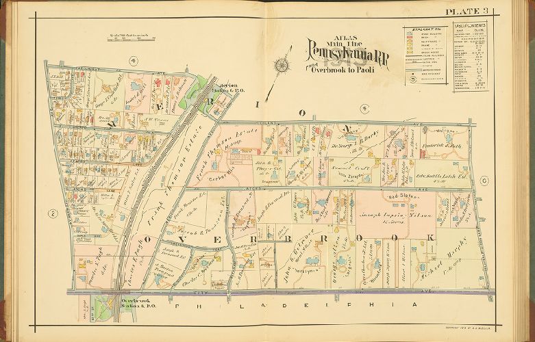 Plate 3, Atlas of Properties on Main Line Pennsylvania Railroad from Overbrook to Paoli, 1913