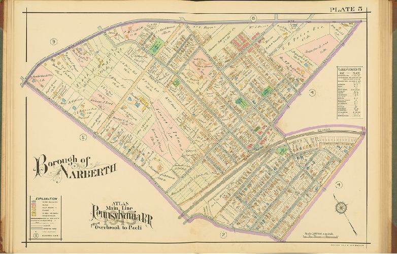 Plate 5, Atlas of Properties on Main Line Pennsylvania Railroad from Overbrook to Paoli, 1913