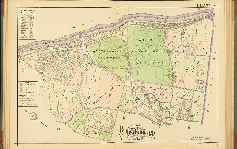 Plate 7, Atlas of Properties on Main Line Pennsylvania Railroad from Overbrook to Paoli, 1913